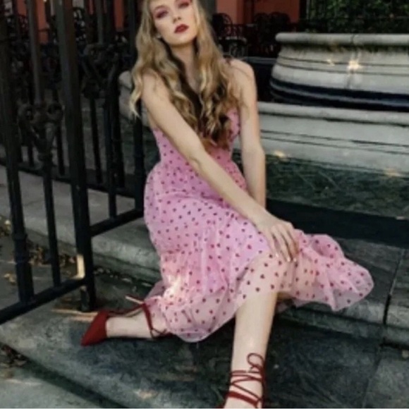 Betsey Johnson Pink Glitter Heart Tulle Dress Sz 8 Sweetheart Strapless Romantic - Picture 1 of 12